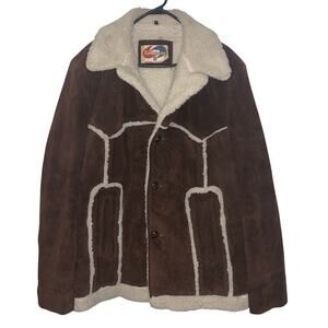 Vintage Trailmaster Genuine Cow Hide Leather Sherpa Button Up Jacket L/XL